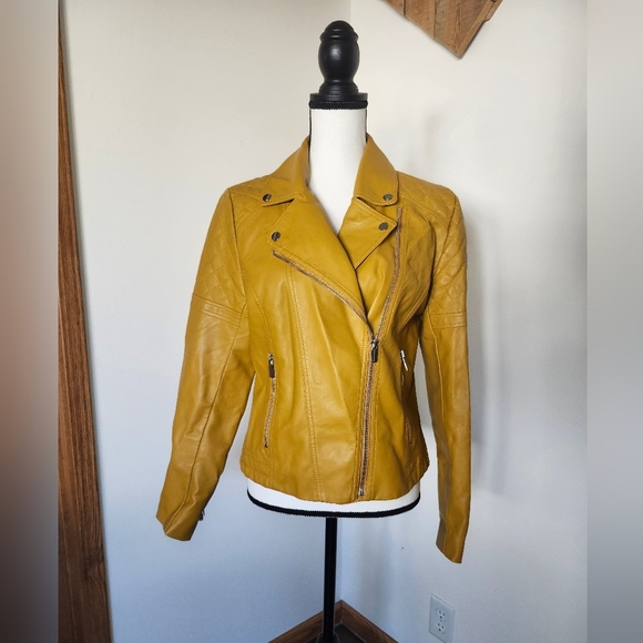 New York & Company Mustard Yellow Moto Biker Jacket - Picture 2 of 8